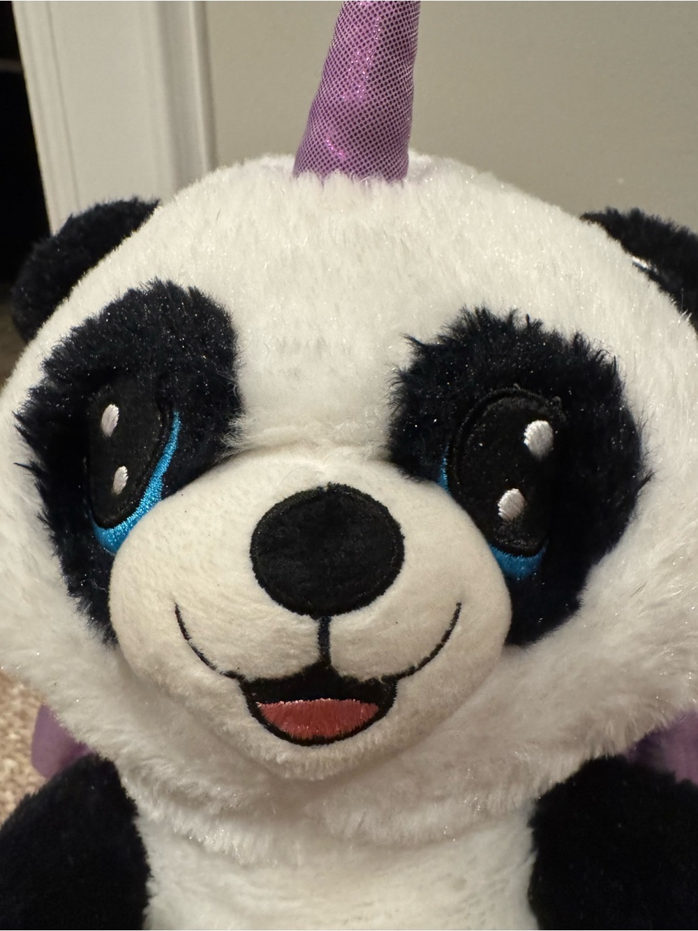 Plush Panda Unicorn Stuffed Toy - White, Black & Purple - Picture 4 of 5